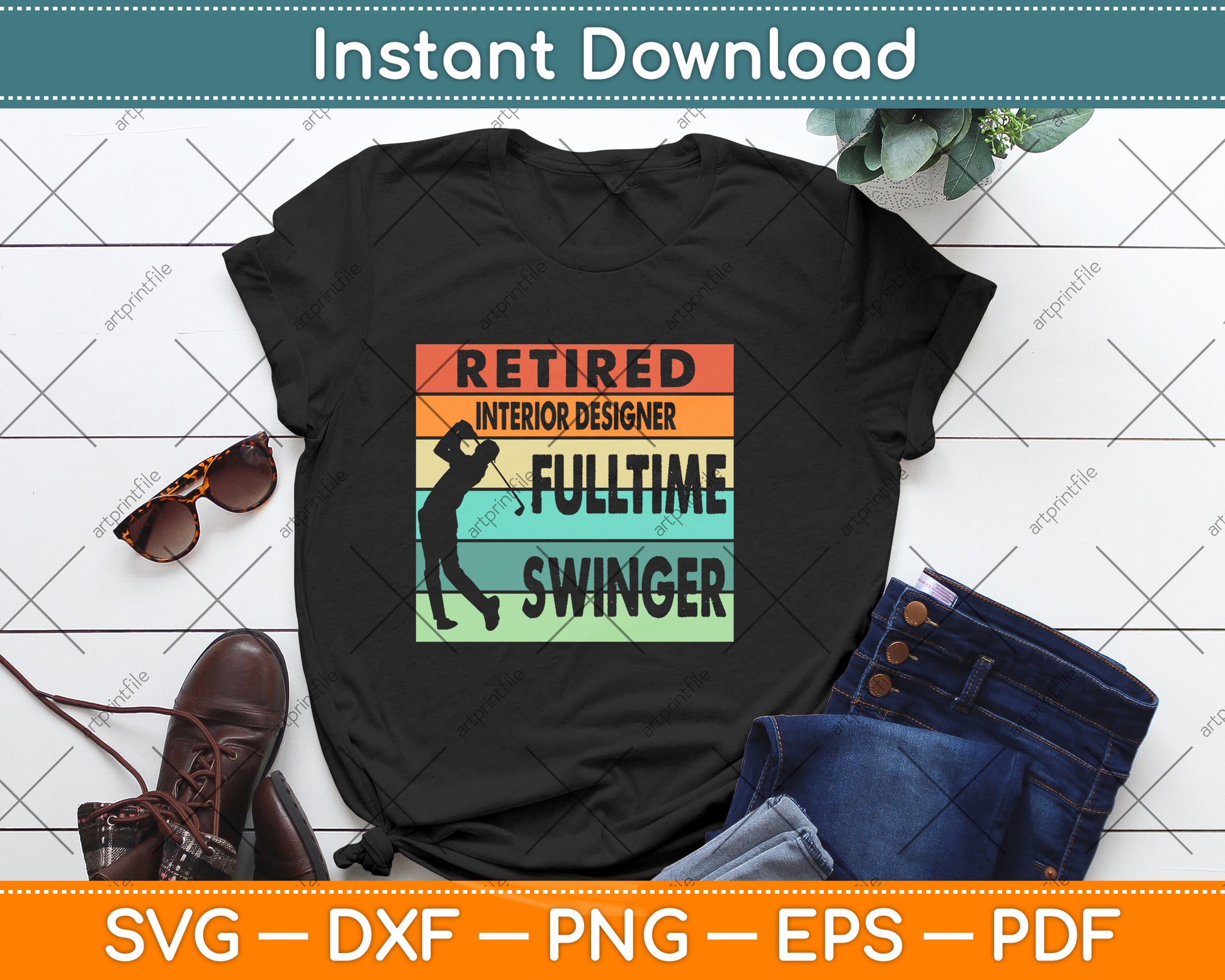 Retired Interior Designer Fulltime Swinger Golf Svg Png Dxf Digital Cutting File