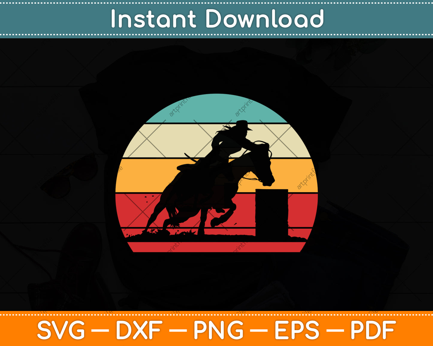 Retro Barrel Racing Show - Vintage Barrel Racer Svg Png Dxf Digital Cutting File