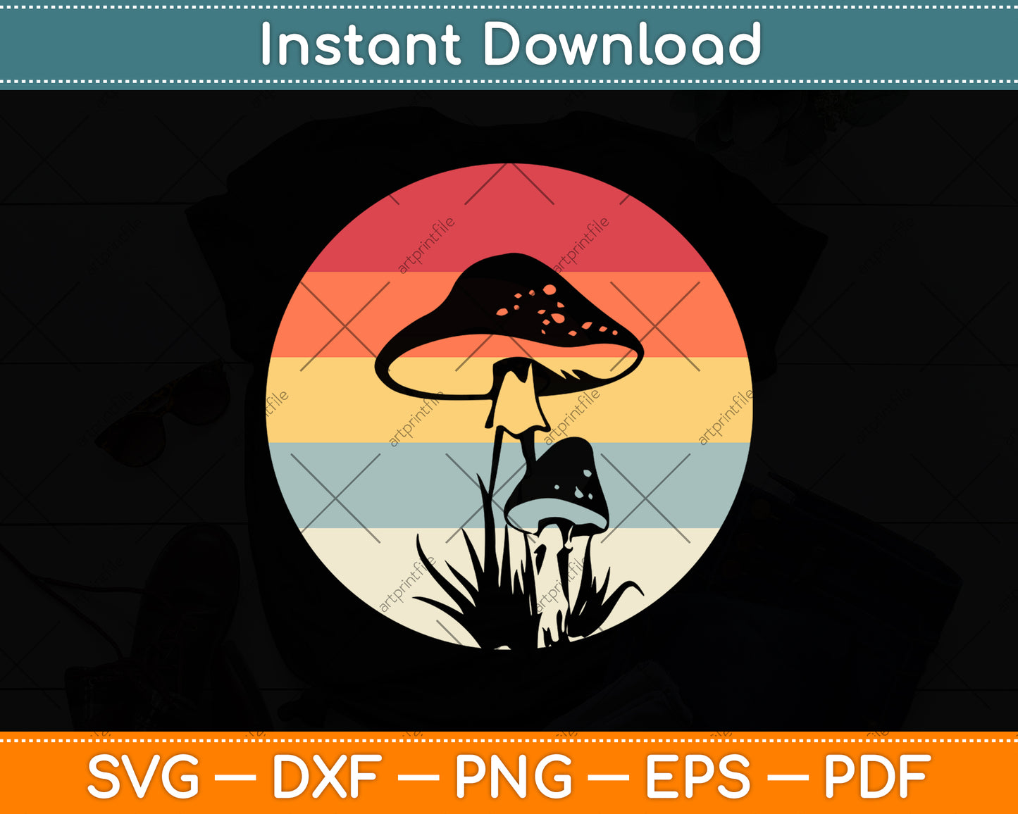 Retro Mushroom Hunting Svg Png Dxf Digital Cutting File