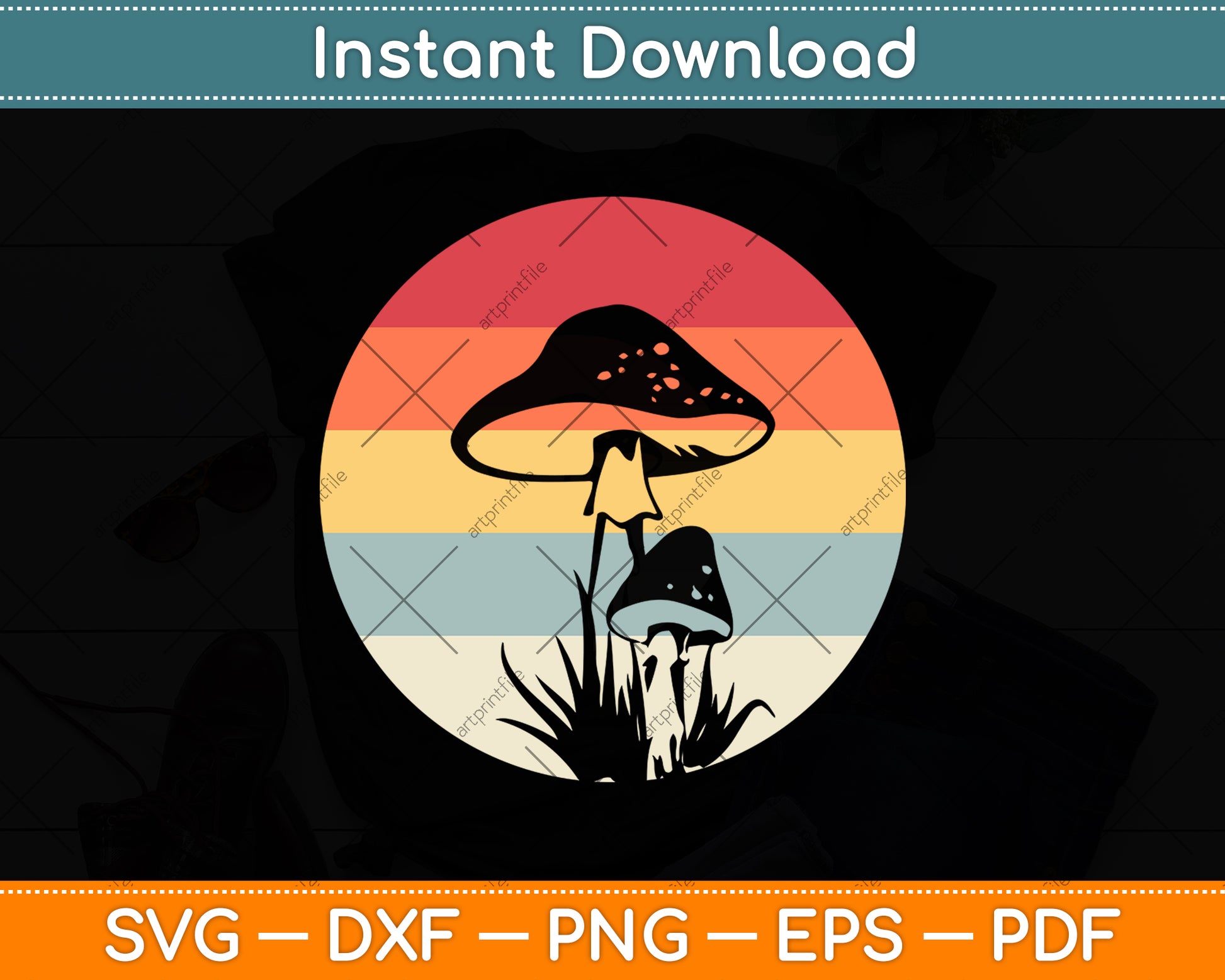 Retro Mushroom Hunting Svg Png Dxf Digital Cutting File