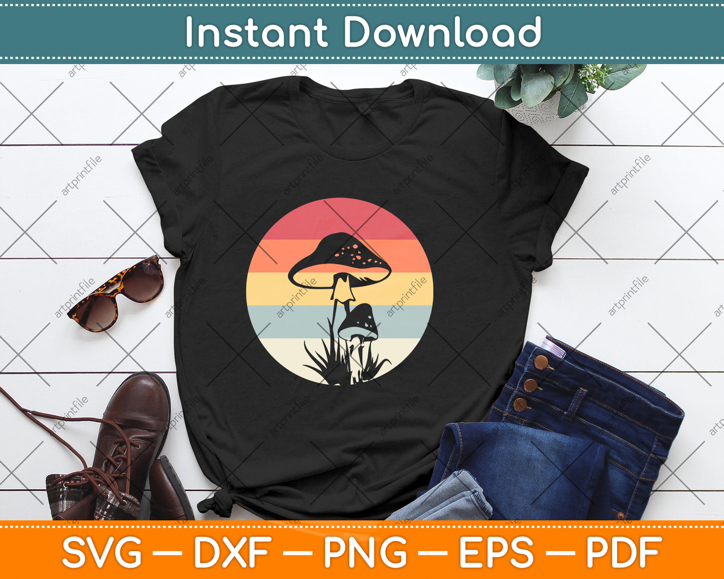 Retro Mushroom Hunting Svg Png Dxf Digital Cutting File