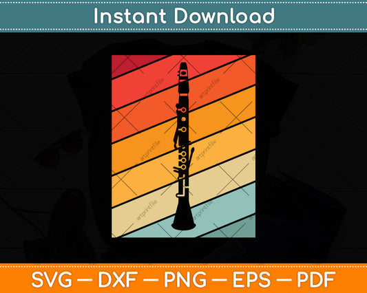 Retro Vintage Clarinetist Clarinet Svg Png Dxf Digital Cutting File