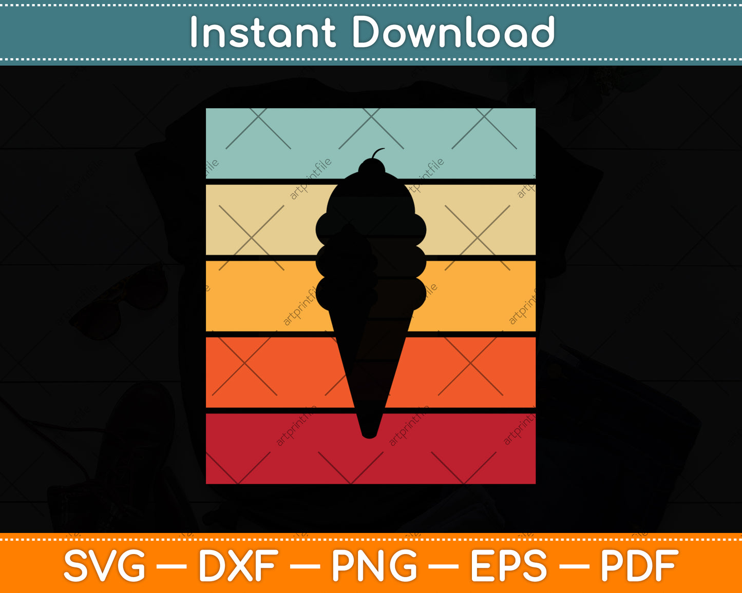 Retro Vintage Ice Cream Svg Png Dxf Digital Cutting File
