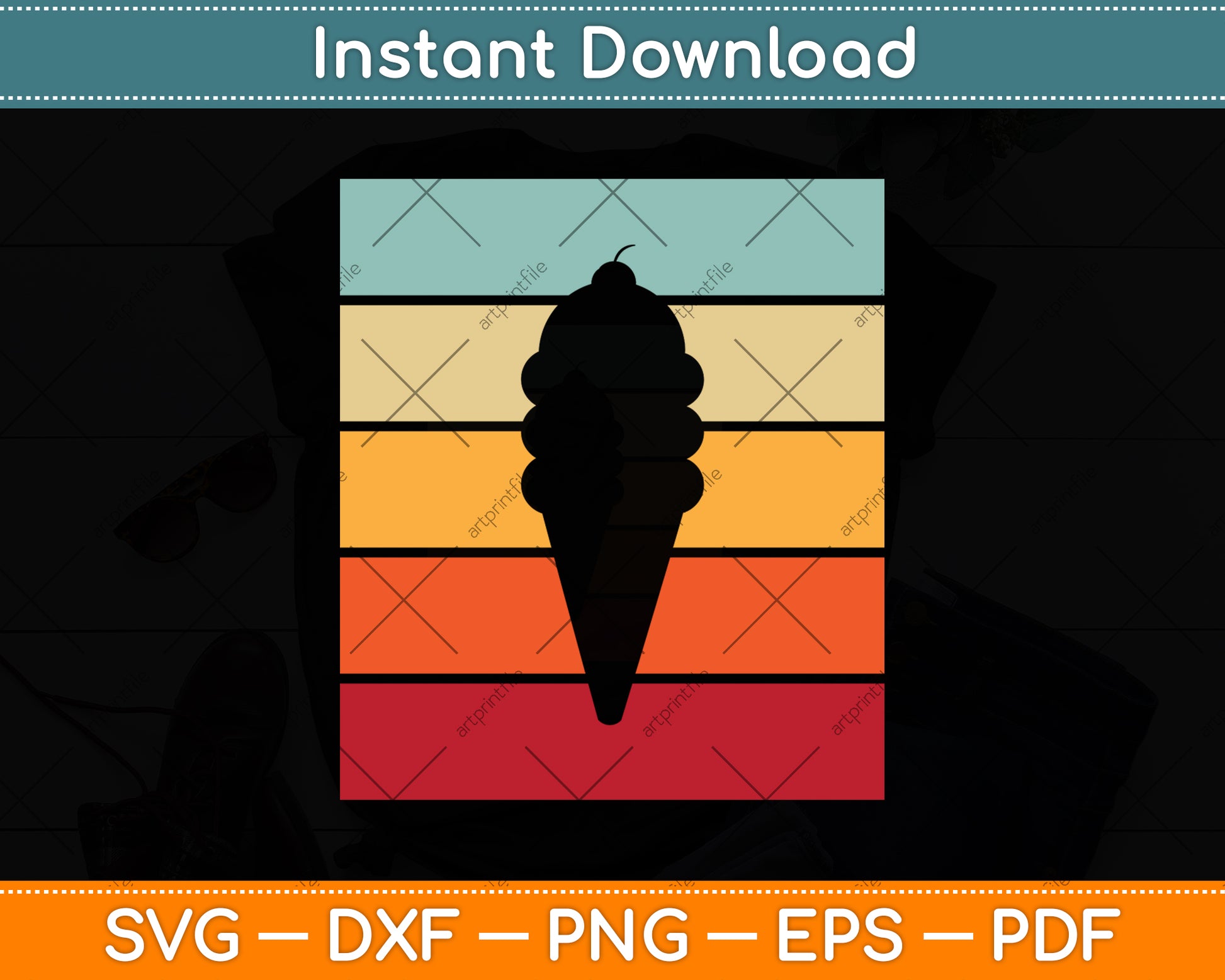 Retro Vintage Ice Cream Svg Png Dxf Digital Cutting File
