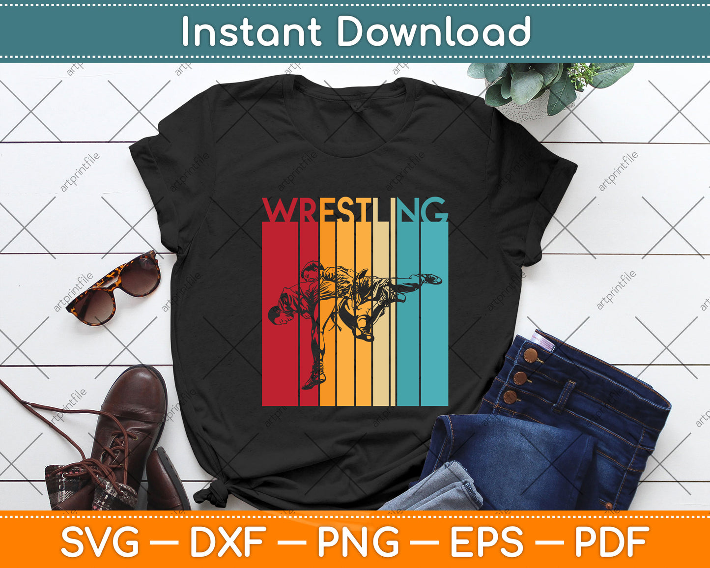 Retro Vintage Wrestling Player Svg Png Dxf Digital Cutting File