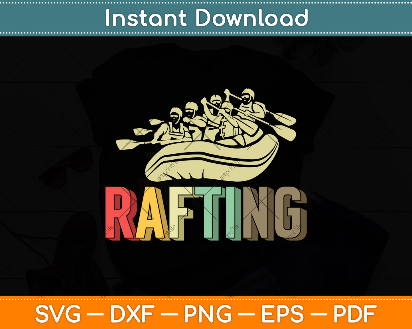 Retro Whitewater Rafting Svg Png Dxf Digital Cutting File