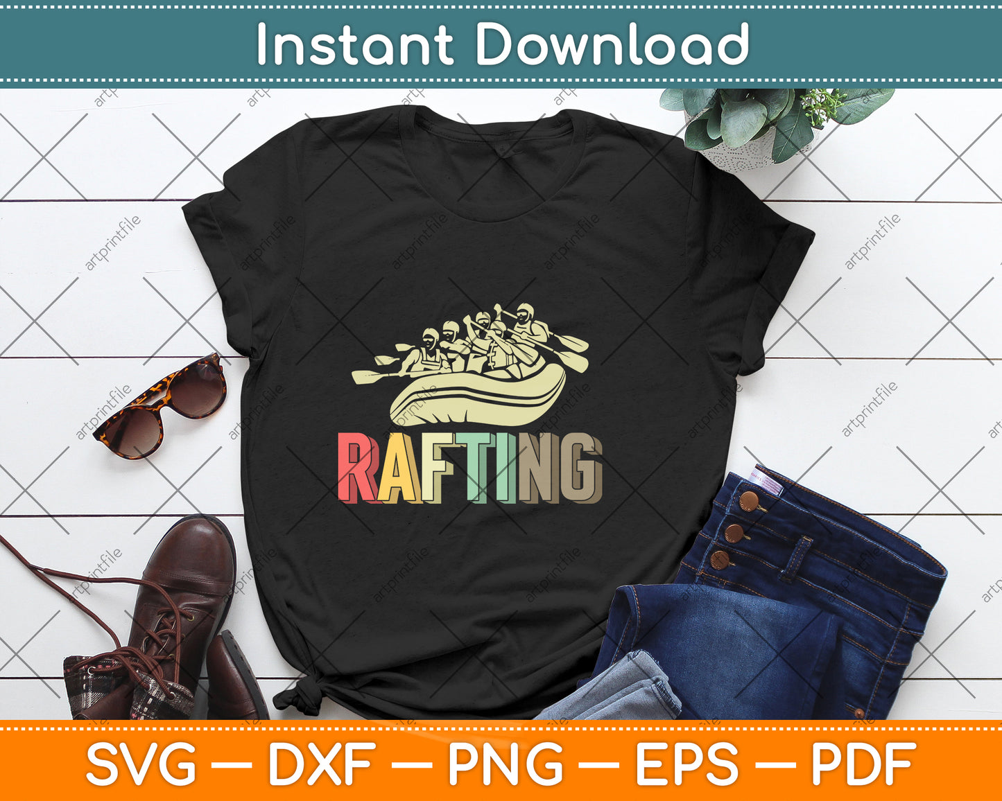 Retro Whitewater Rafting Svg Png Dxf Digital Cutting File