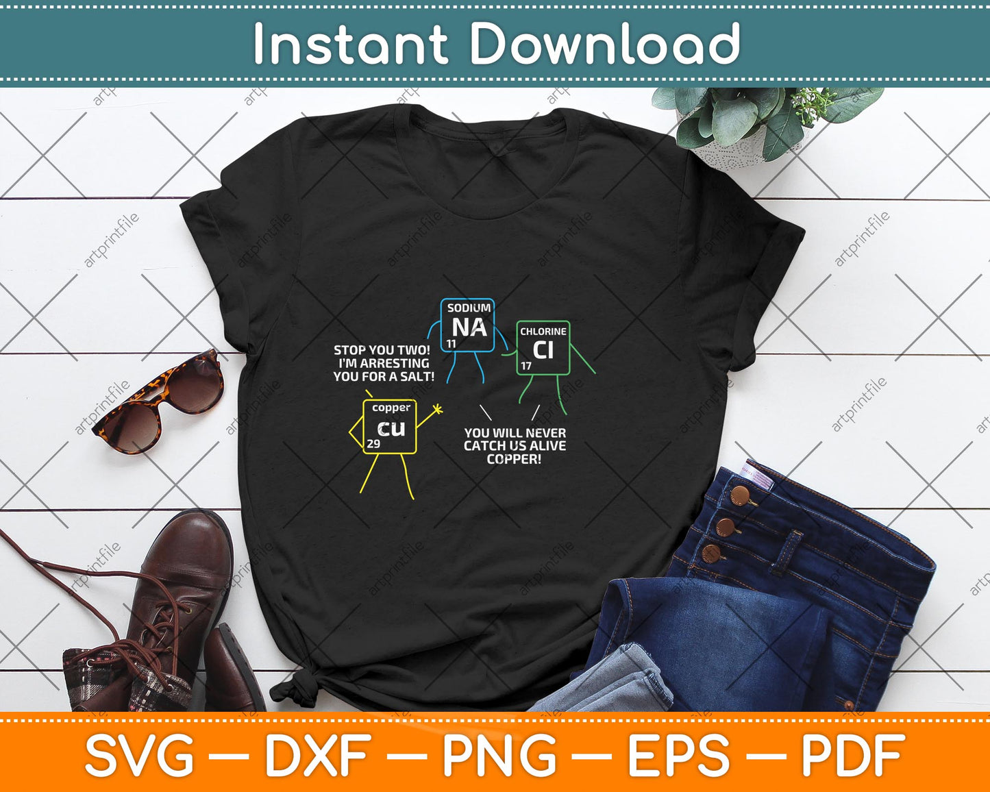 Salt and Copper Periodic Table Police Pun Chemistry Svg Design Cricut Cutting Files