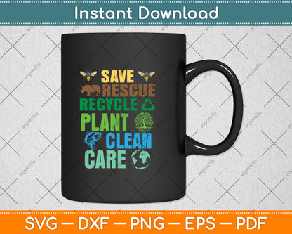 Save Bees Rescue Animals Recycle Plastic Earth Day Svg Png Dxf Digital Cutting File