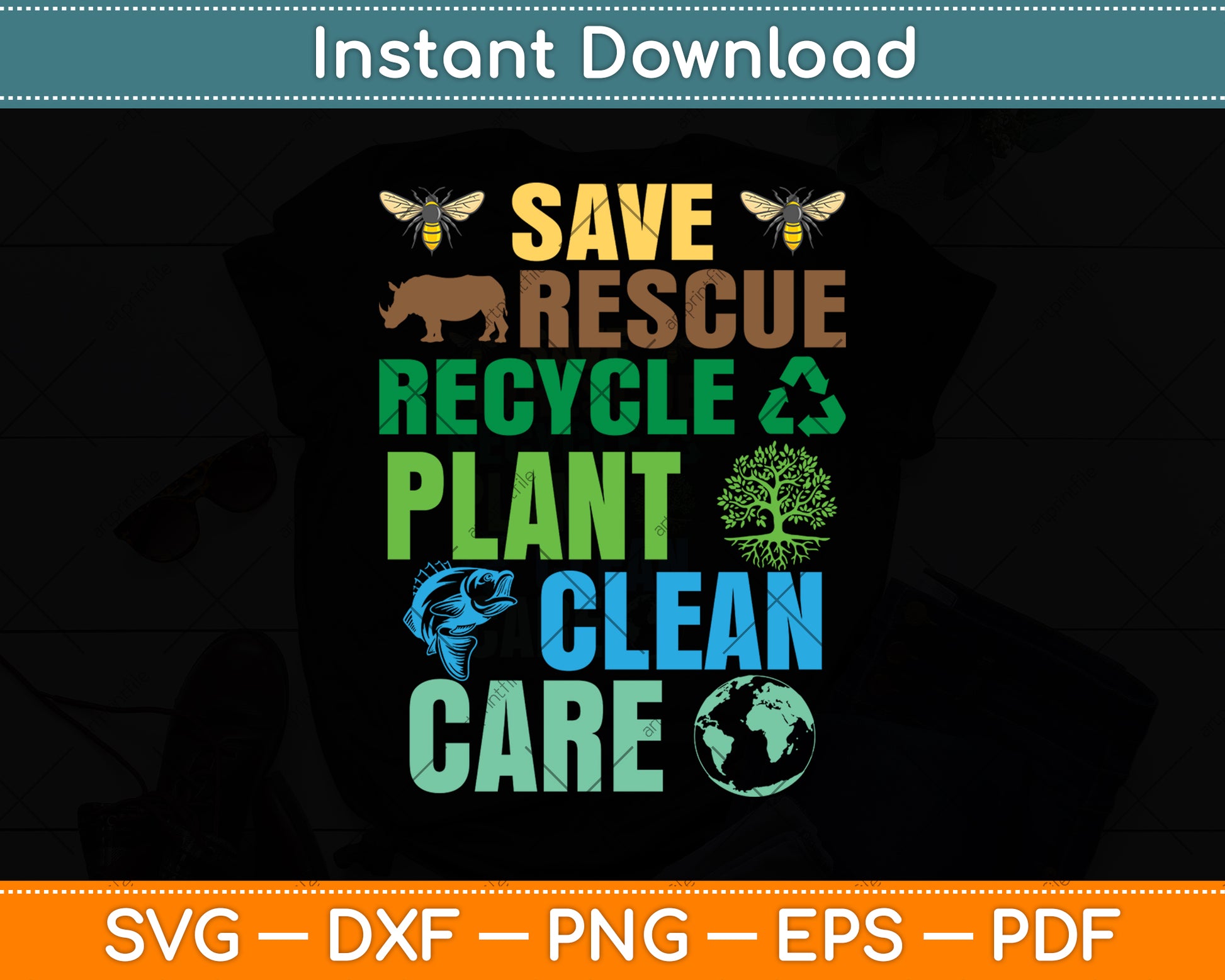 Save Bees Rescue Animals Recycle Plastic Earth Day Svg Png Dxf Digital Cutting File