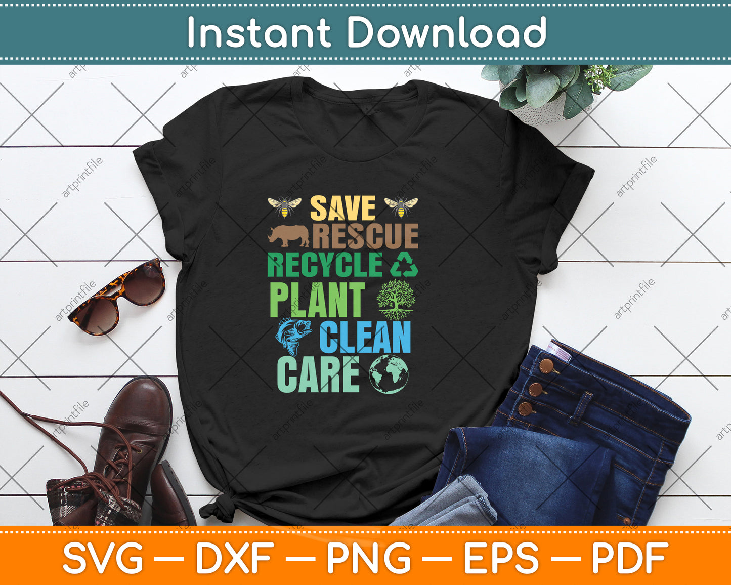 Save Bees Rescue Animals Recycle Plastic Earth Day Svg Png Dxf Digital Cutting File