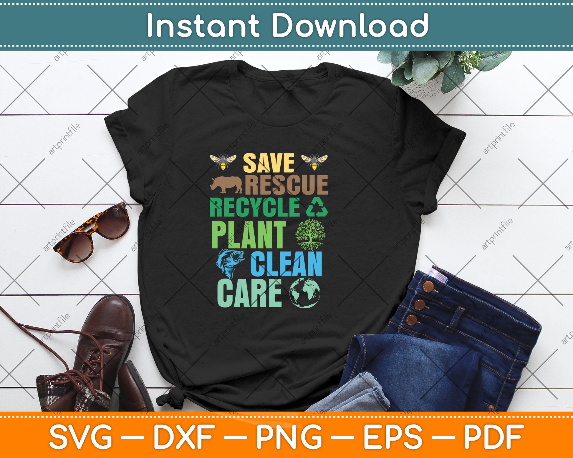 Save Bees Rescue Animals Recycle Plastic Earth Day Svg Png Dxf Digital Cutting File