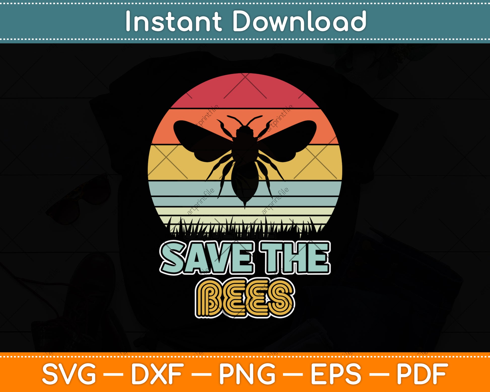 Save The Bees Retro Style Climate Change Svg Png Dxf Digital Cutting File