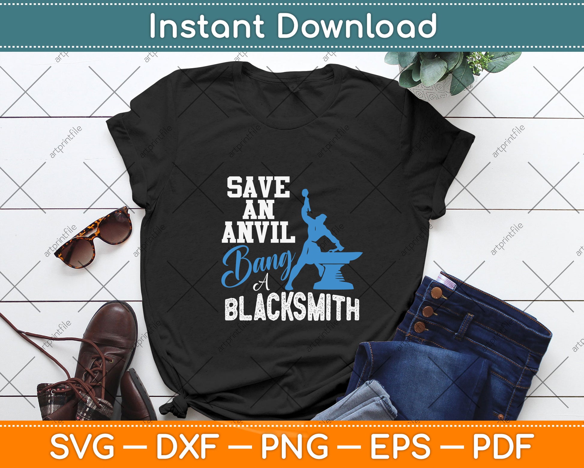 Save an Anvil Bang a Blacksmith Svg Png Dxf Digital Cutting File