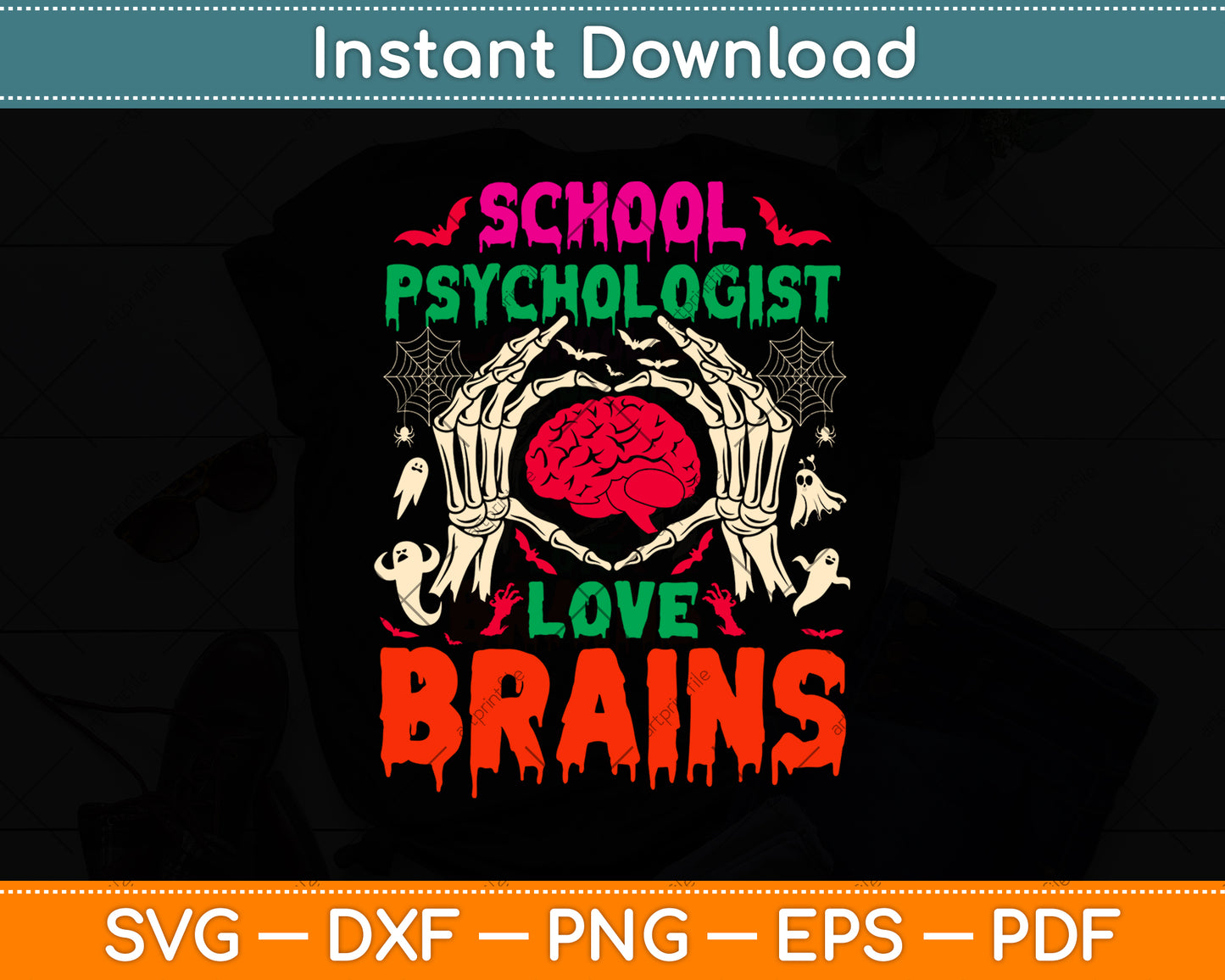 School Psychologist Love Brains Halloween Svg Png Dxf Digital Cutting File