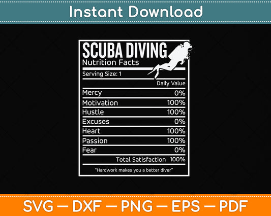 Scuba Diving Funny Nutrition Facts Svg Png Dxf Digital Cutting File