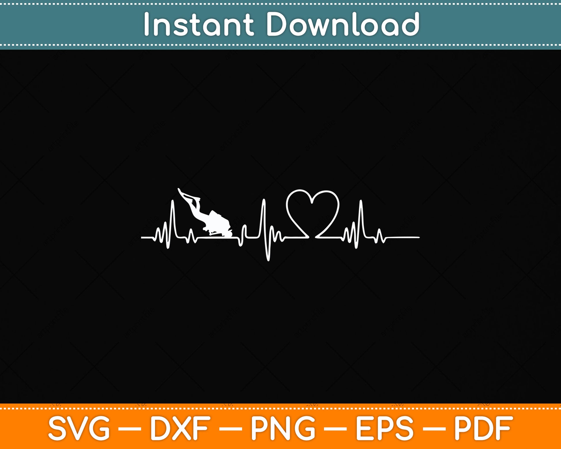 Scuba Diving Heartbeat Svg Png Dxf Digital Cutting File