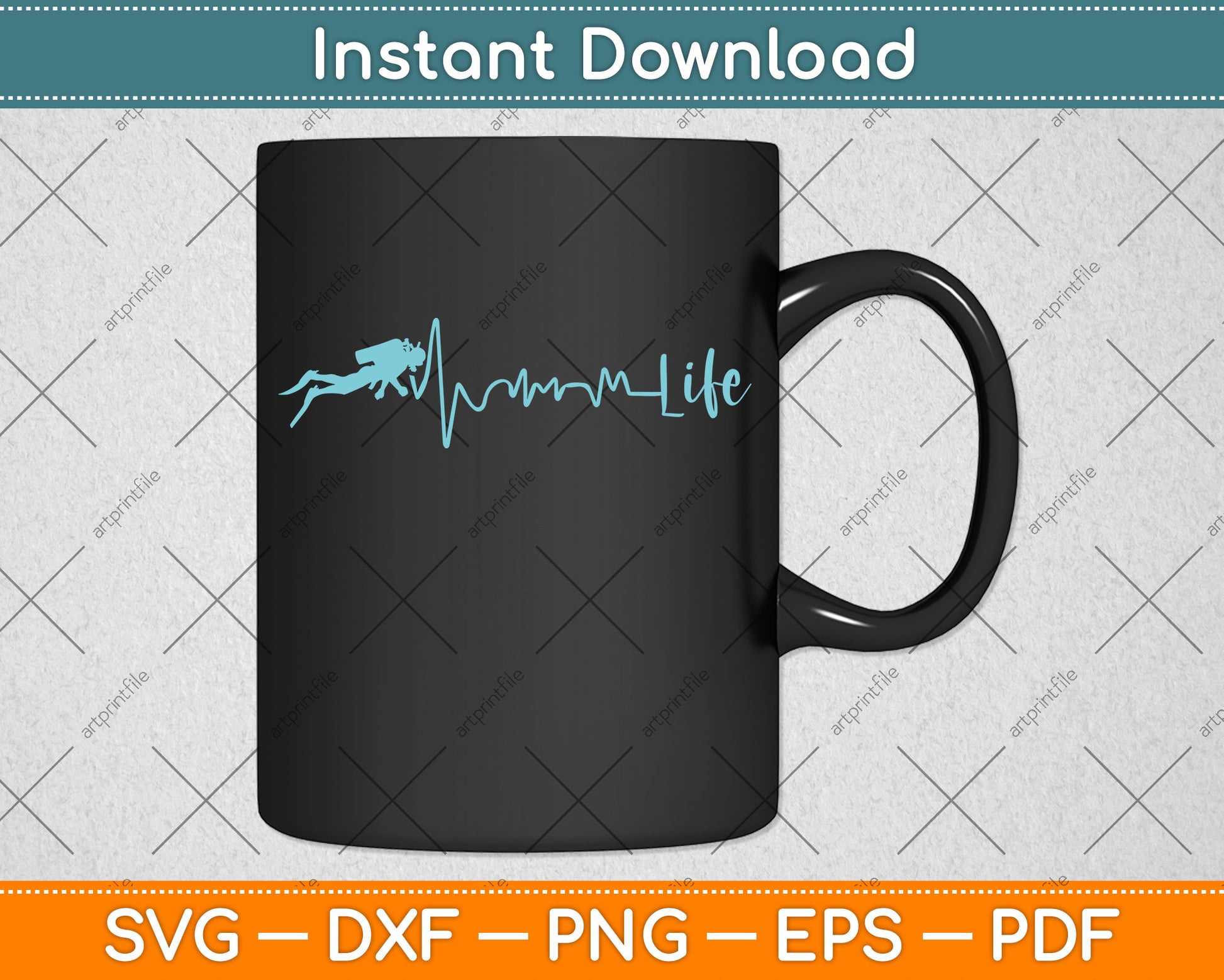 Scuba Diving Life Heartbeat Svg Png Dxf Digital Cutting File