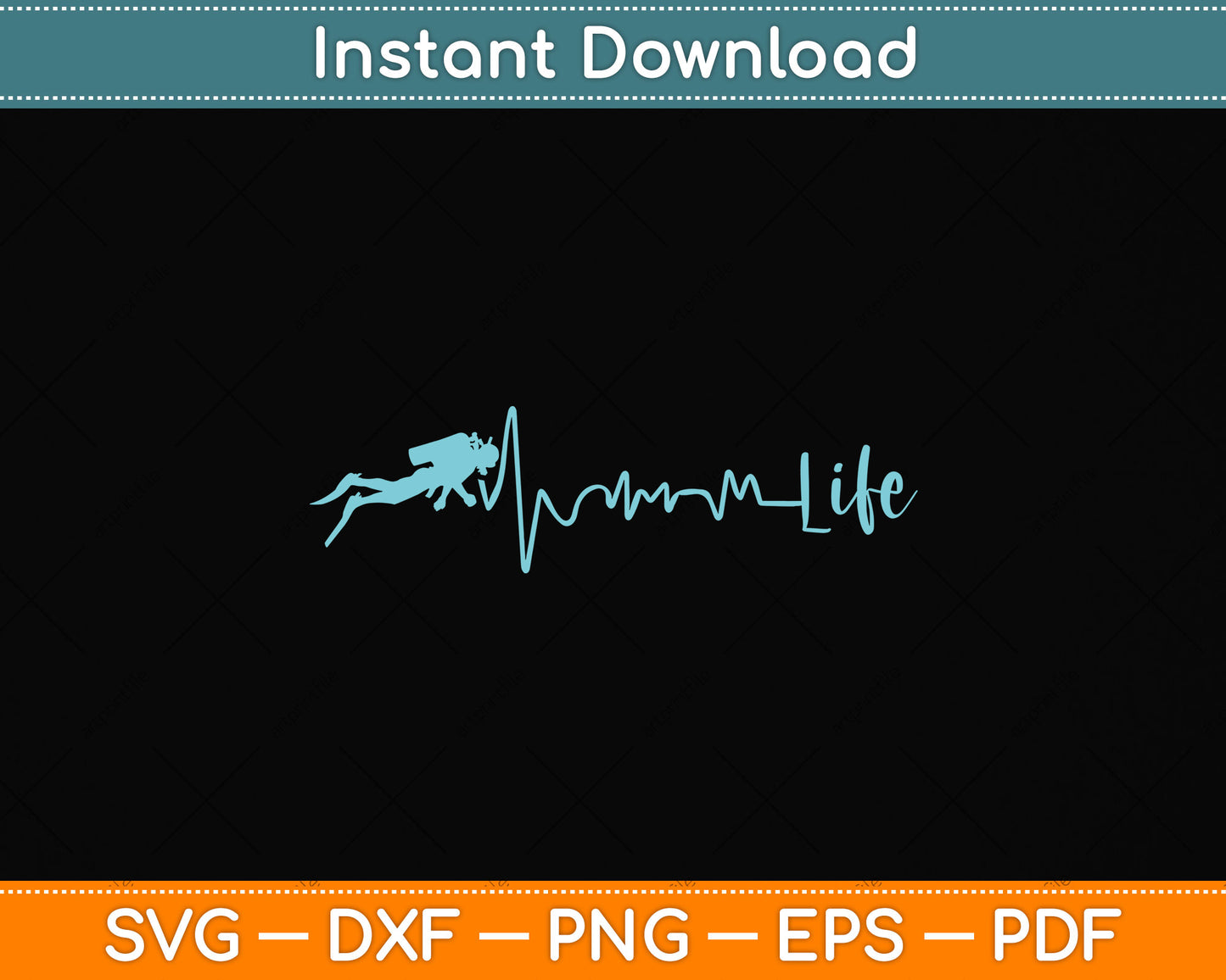 Scuba Diving Life Heartbeat Svg Png Dxf Digital Cutting File