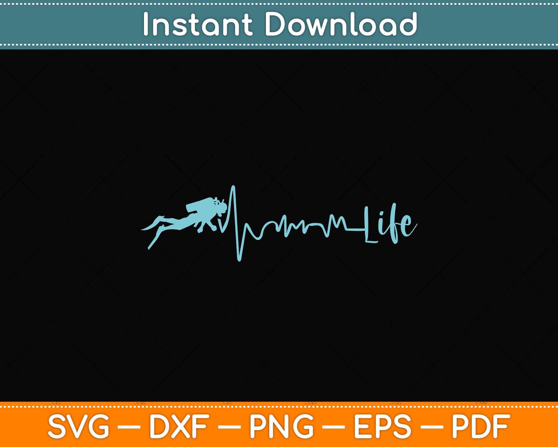 Scuba Diving Life Heartbeat Svg Png Dxf Digital Cutting File