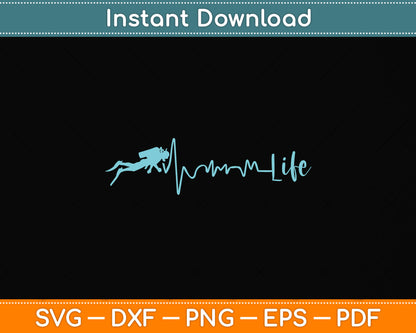 Scuba Diving Life Heartbeat Svg Png Dxf Digital Cutting File