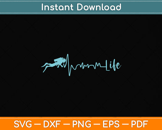 Scuba Diving Life Heartbeat Svg Png Dxf Digital Cutting File