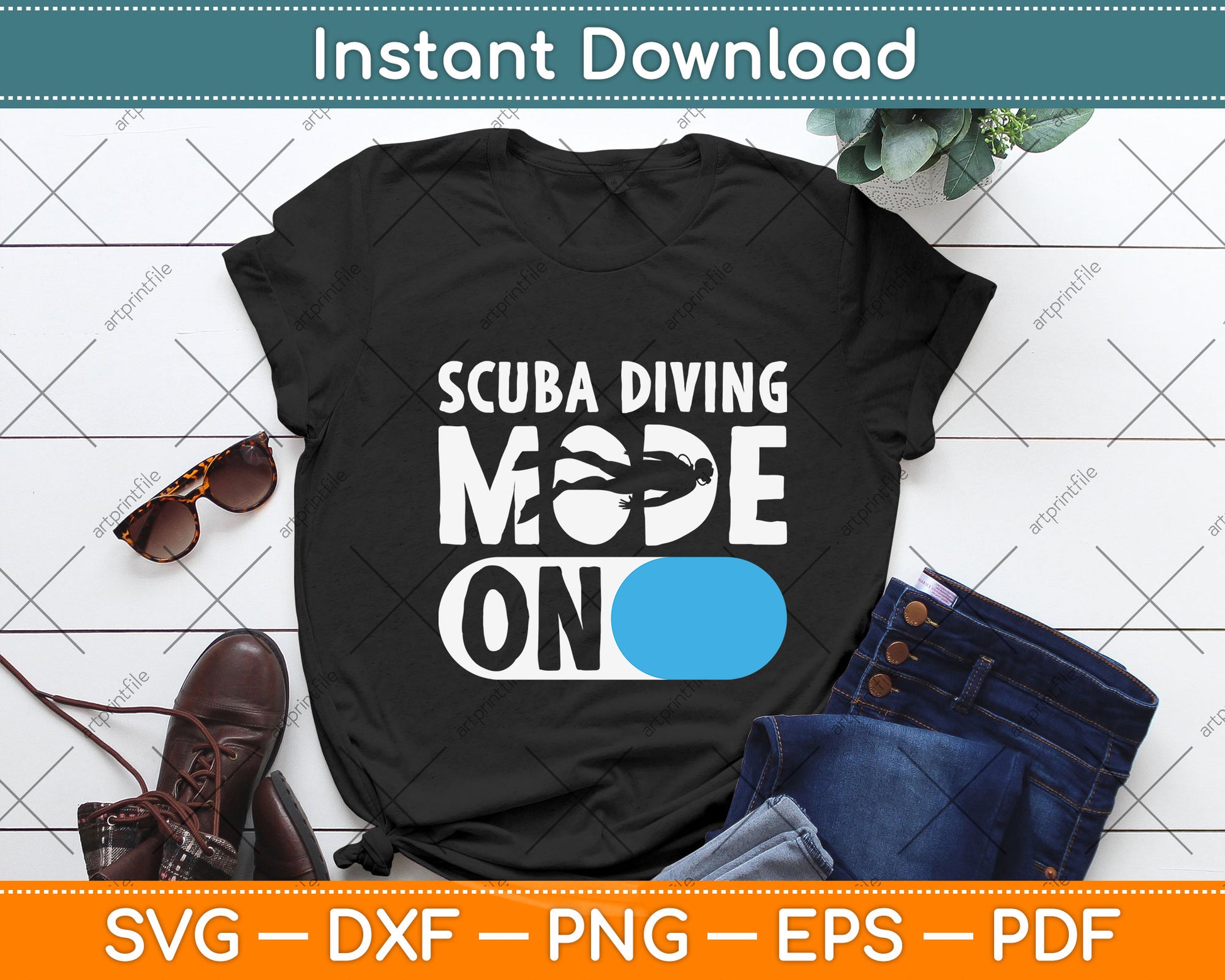 Scuba Diving Mode On Svg Png Dxf Digital Cutting File