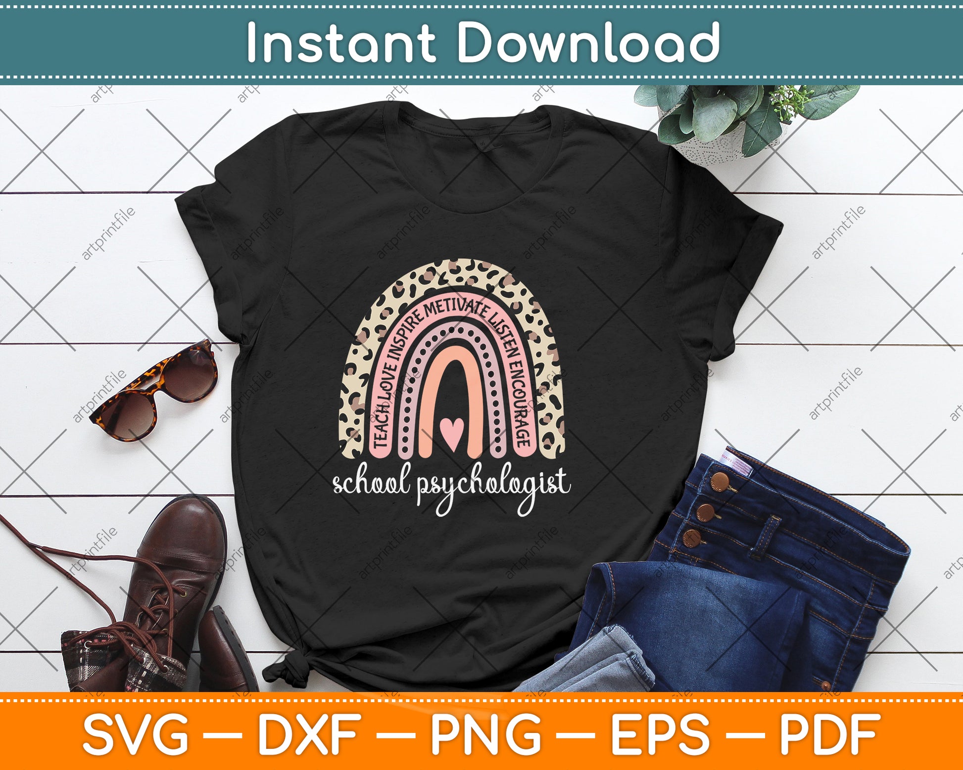 Teacher School Psychologist Rainbow Happy 100th Day Svg Png Dxf Digital Cutting File