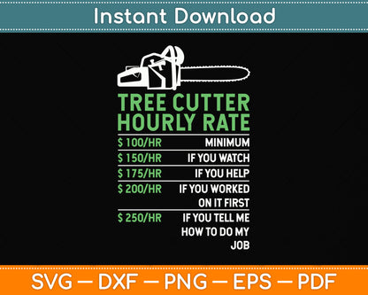 Tree Cutter Hourly Rate Funny Arborists Svg Png Dxf Digital Cutting File