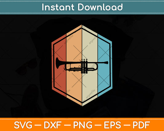 Trumpet Retro Vintage Style Trumpet Player Svg Png Dxf Digital Cutting File