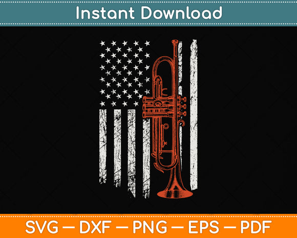 American Flag Thin Red Line Trumpet Svg Png Dxf Digital Cutting File