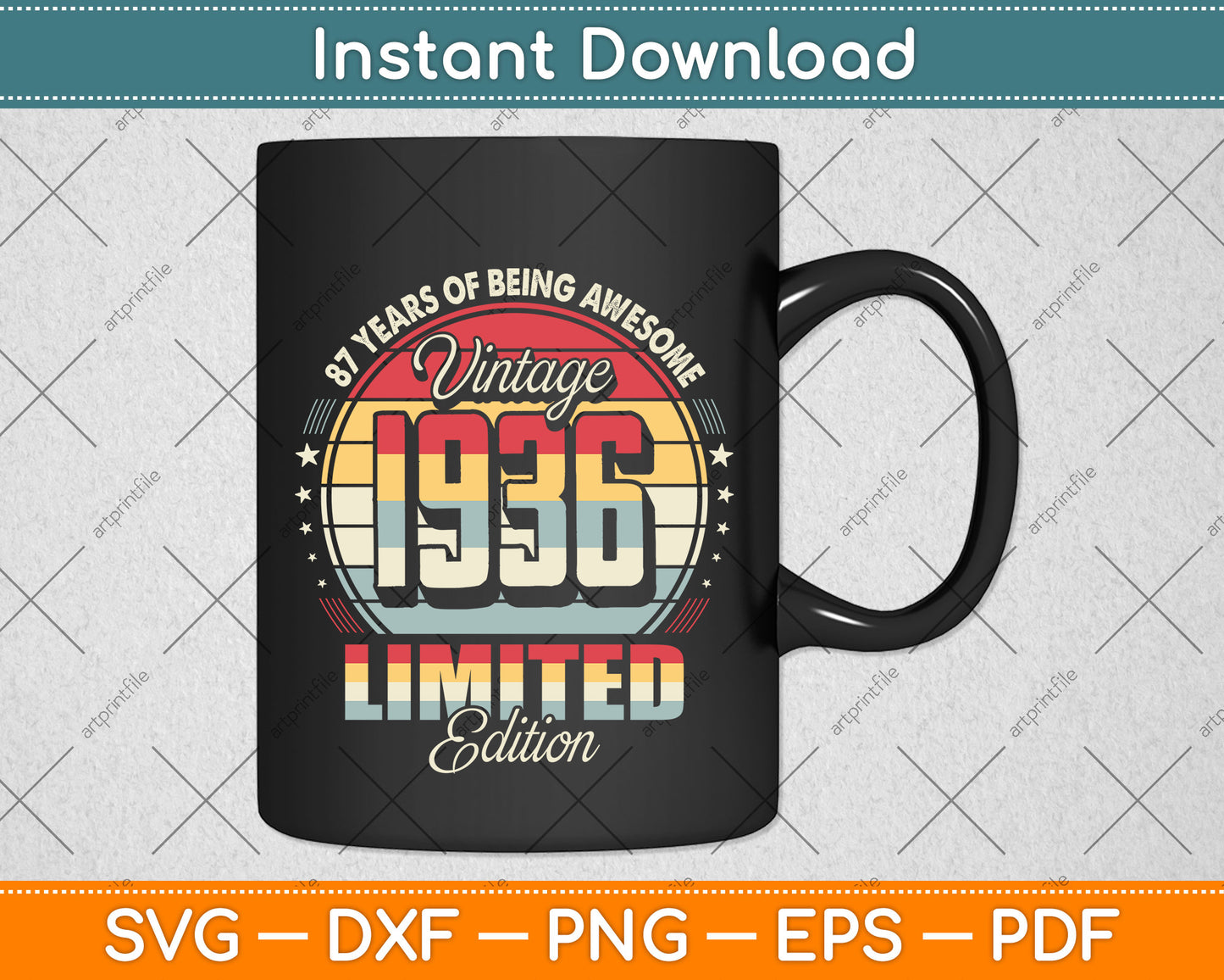 Vintage 1936 Limited Edition 87 Year Old 87th Birthday Svg Png Dxf Digital Cutting File
