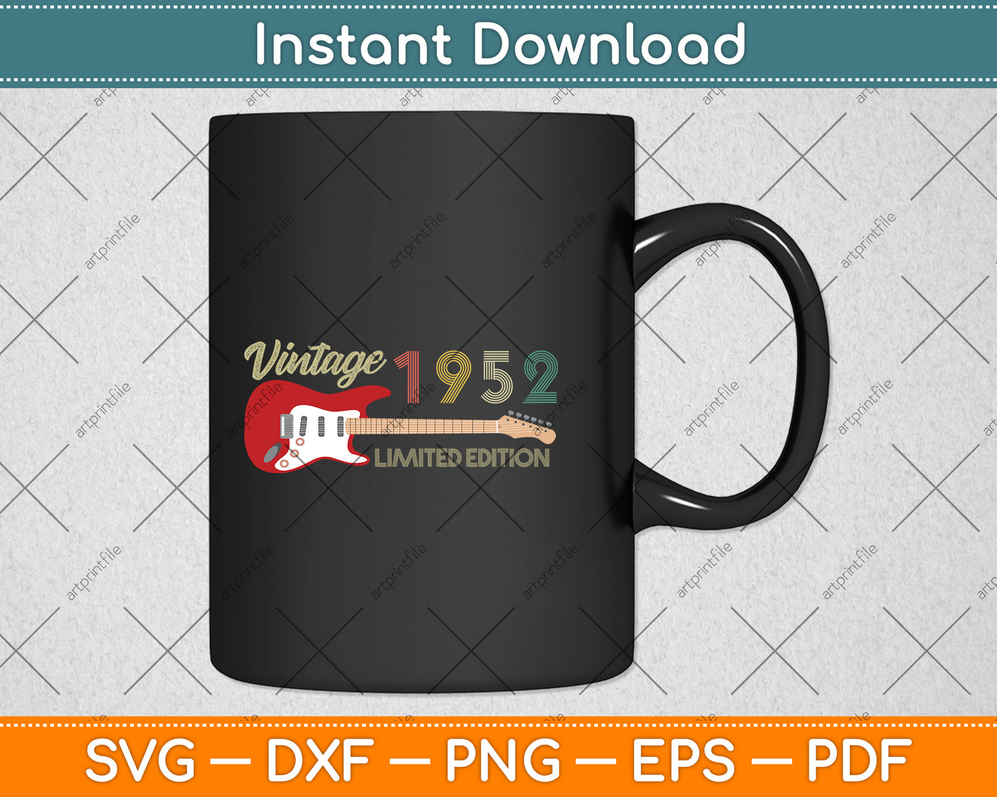 Vintage 1952 Birthday gifts - Guitar lovers 70th Birthday Svg Png Dxf Digital Cutting File