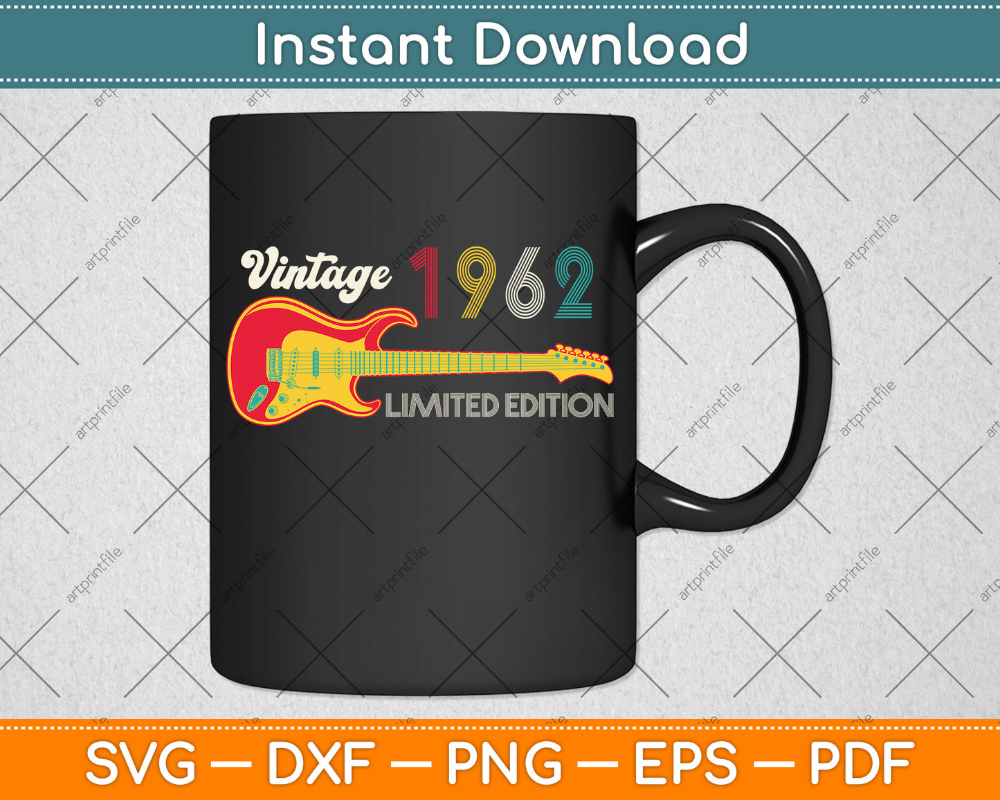 Vintage 1962 Birthday gifts Guitar lover's 60th Birthday Svg Png Dxf Digital Cutting File