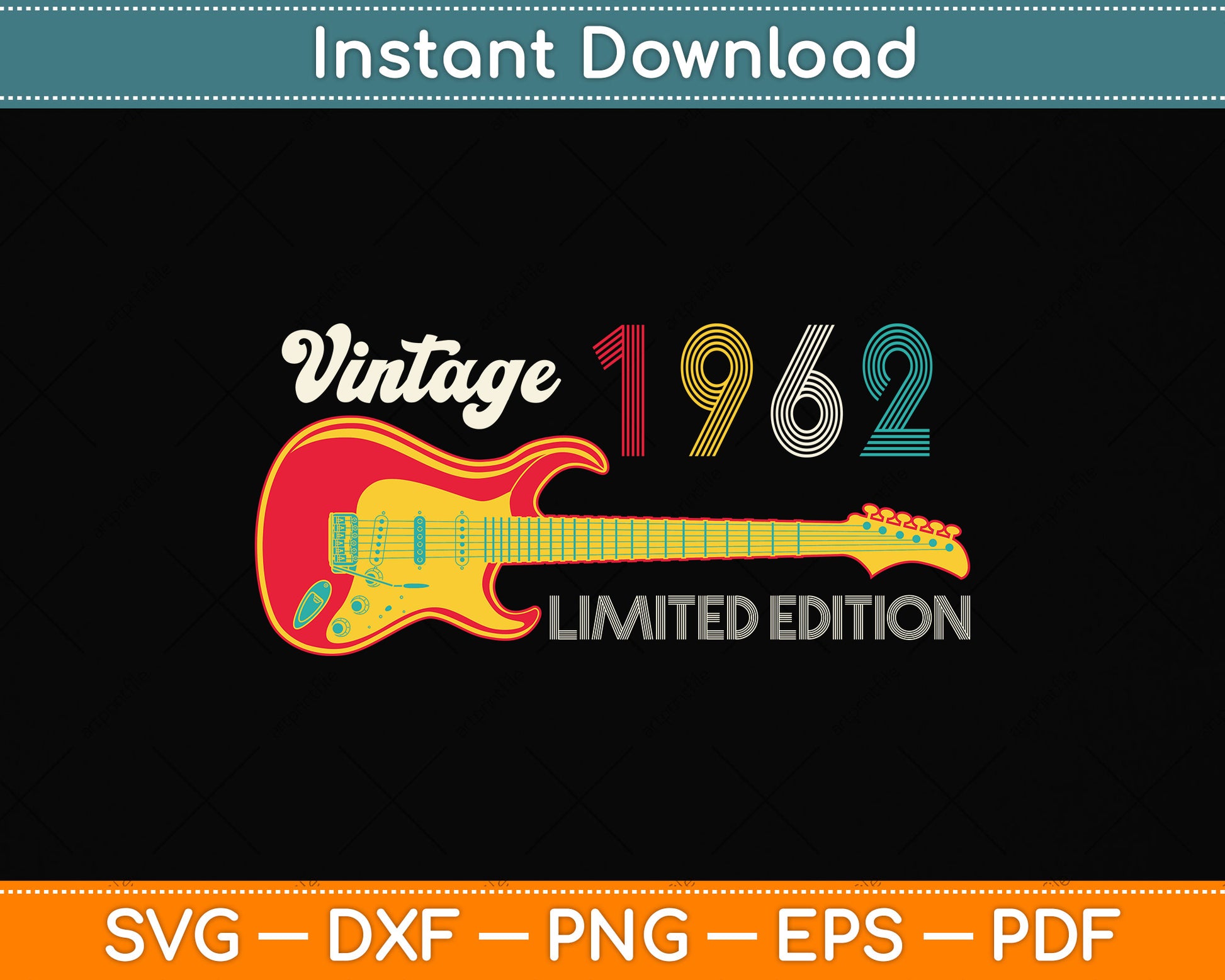 Vintage 1962 Birthday gifts Guitar lover's 60th Birthday Svg Png Dxf Digital Cutting File