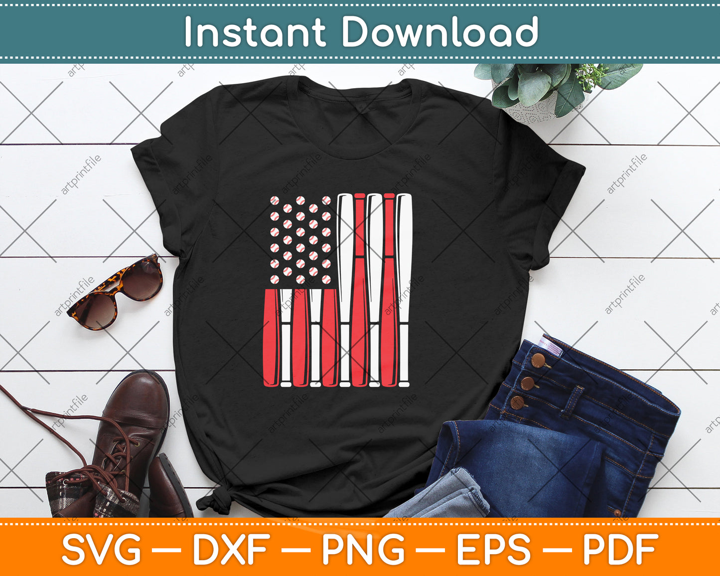 Vintage American Flag Baseball Dad And Boy Kids 4th of July Svg Png Dxf Cutting File