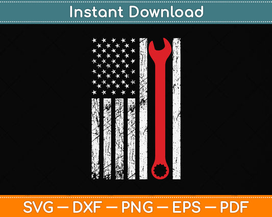 Vintage American Flag Distressed Mechanic Svg Png Dxf Digital Cutting File