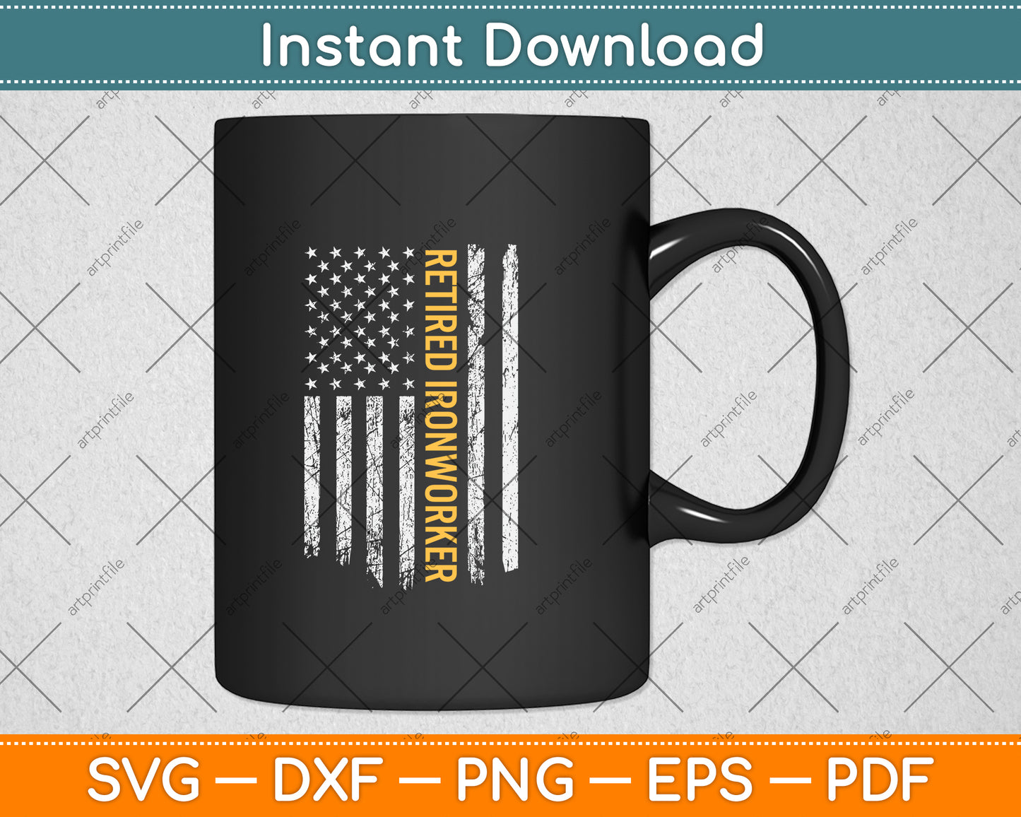 Vintage American Flag Retired Ironworker Funny Svg Png Dxf Digital Cutting File