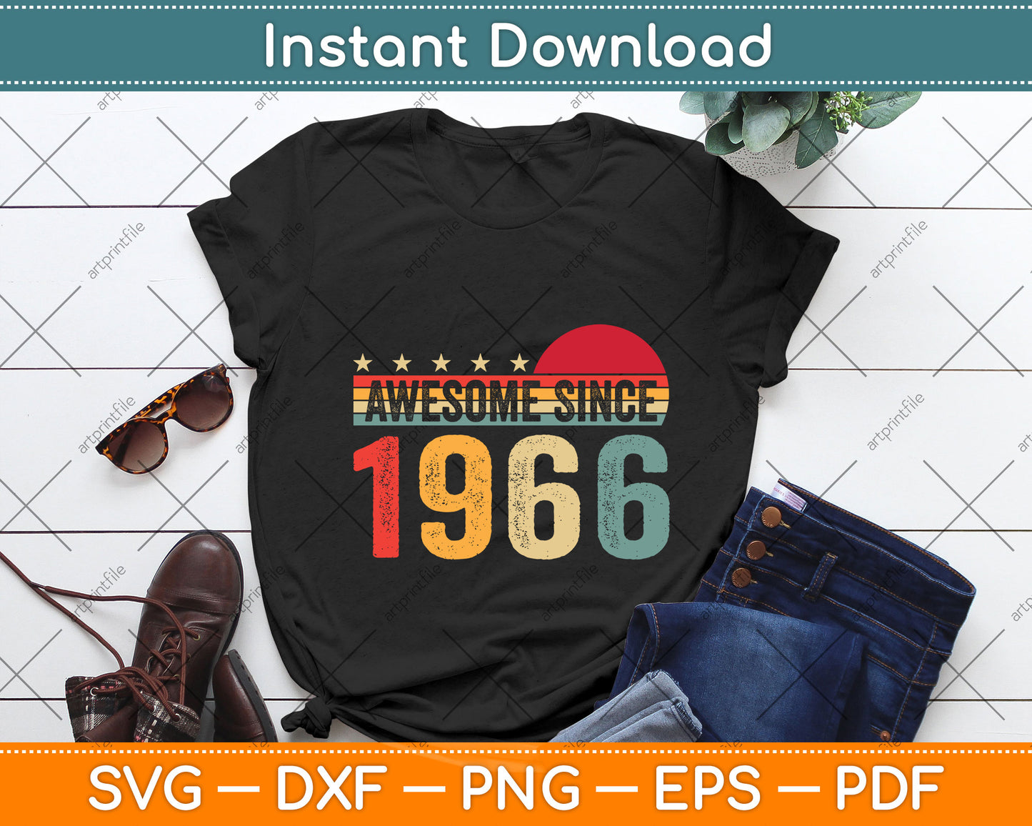 Vintage Awesome Since 1966 56 Years Old 56th Birthday Svg Png Dxf Digital Cutting File