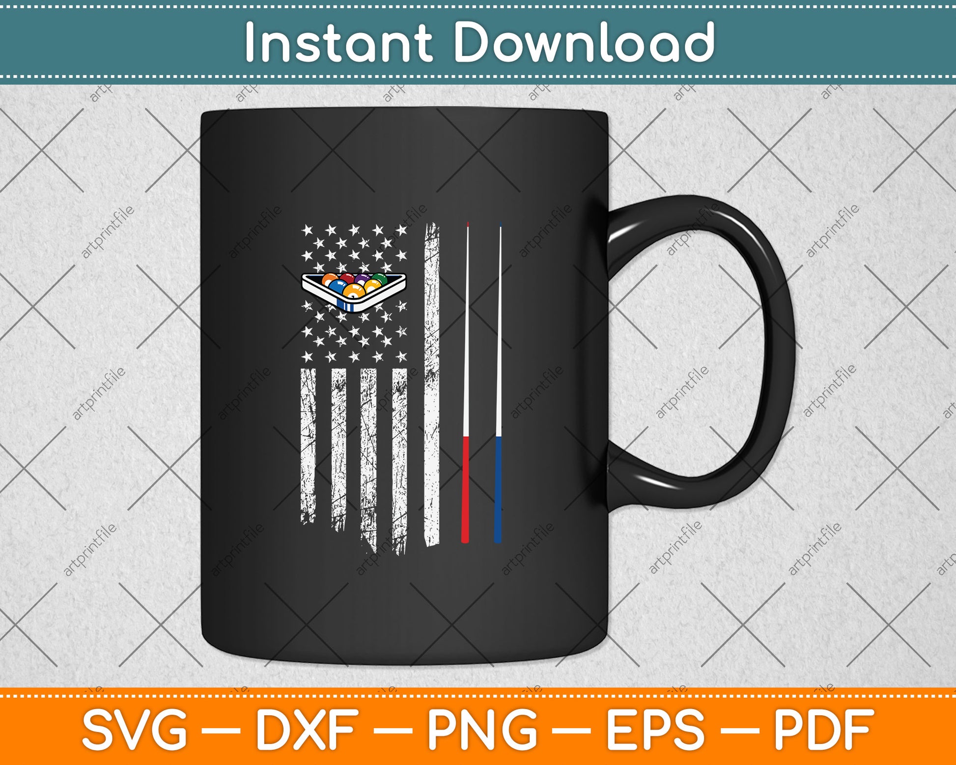 Vintage Billiard American Flag Pool Player Svg Png Dxf Digital Cutting File