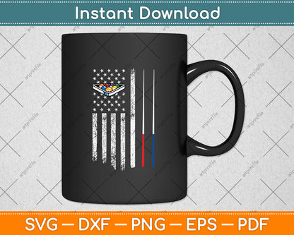 Vintage Billiard American Flag Pool Player Svg Png Dxf Digital Cutting File