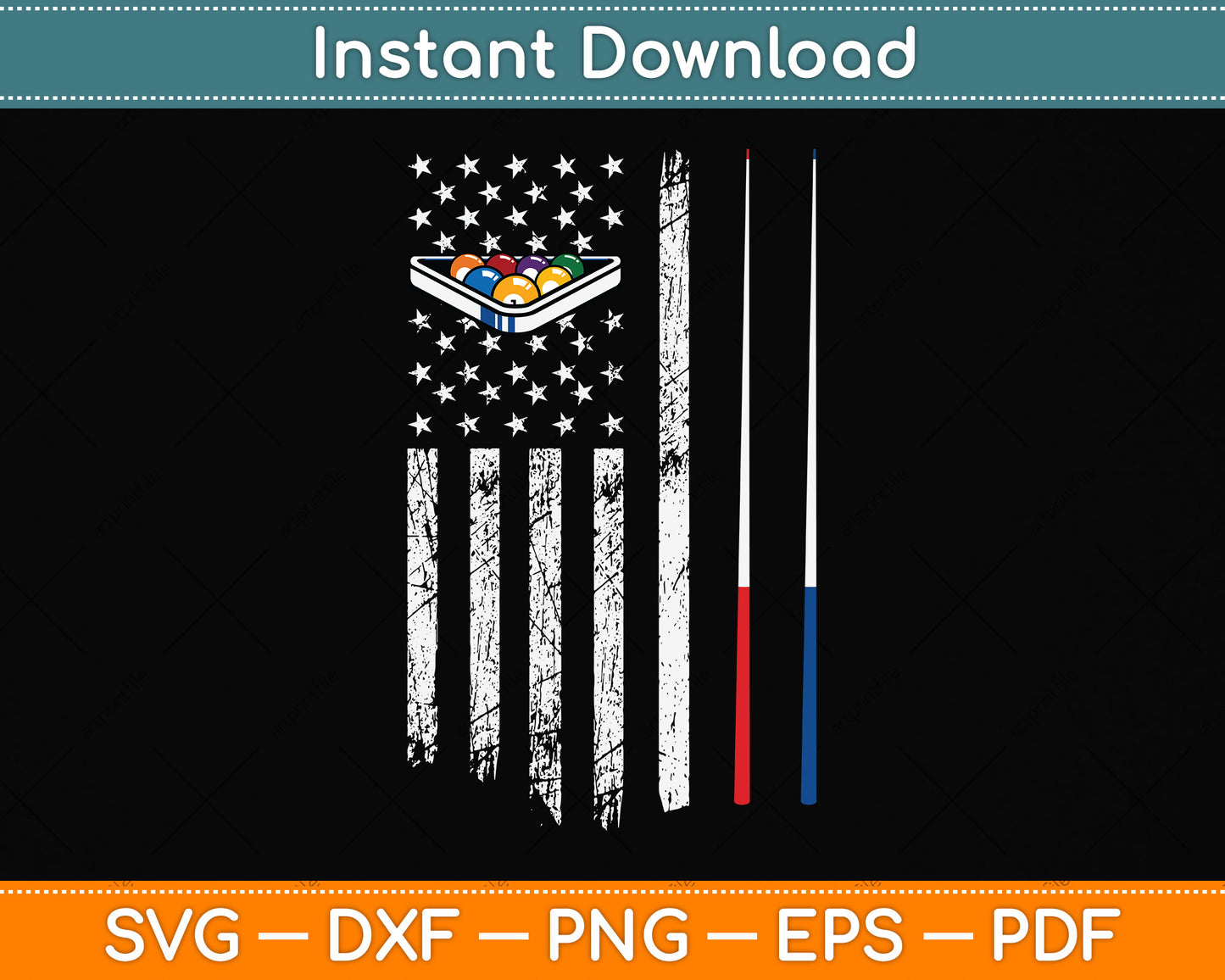 Vintage Billiard American Flag Pool Player Svg Png Dxf Digital Cutting File