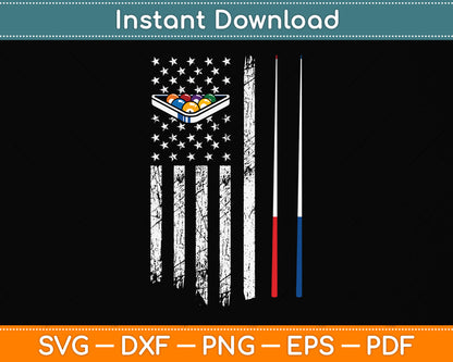 Vintage Billiard American Flag Pool Player Svg Png Dxf Digital Cutting File