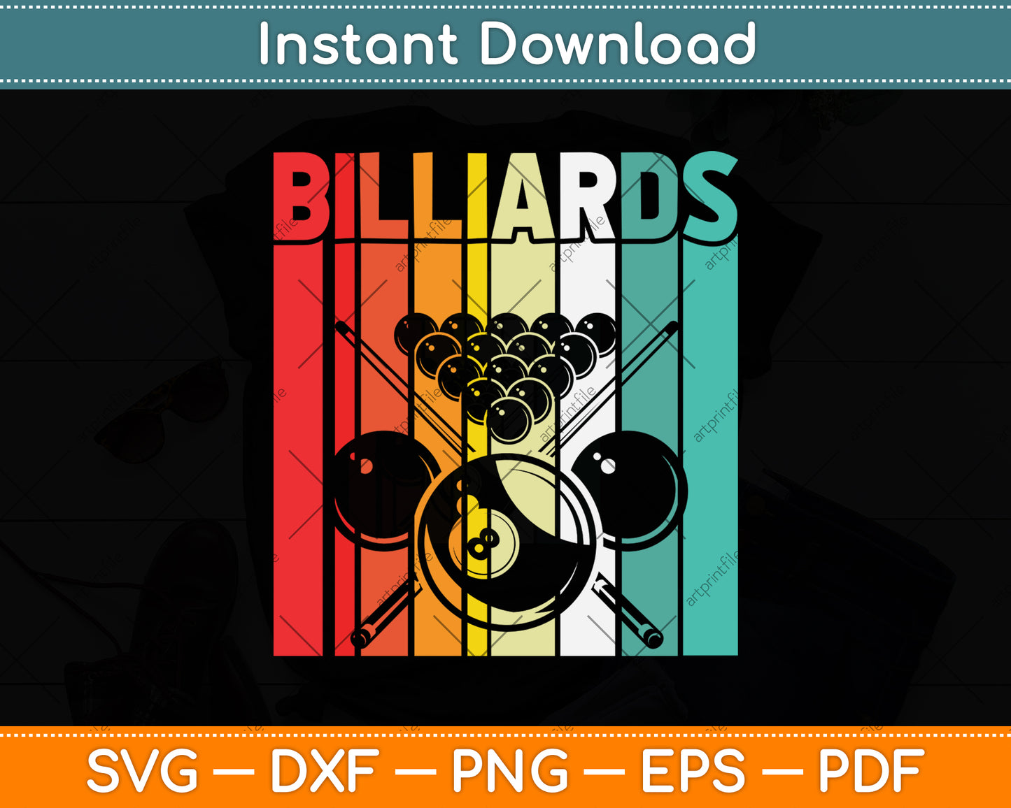 Vintage Billiards Pool Stick - Snooker Players Svg Png Dxf Digital Cutting File