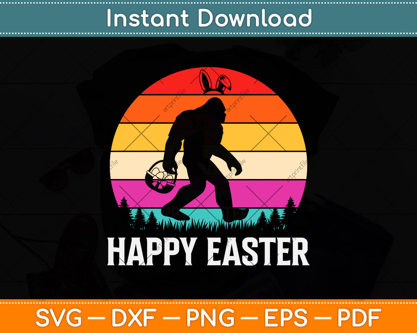 Vintage Retro Happy Easter Funny Easter Day Svg Png Dxf Digital Cutting File