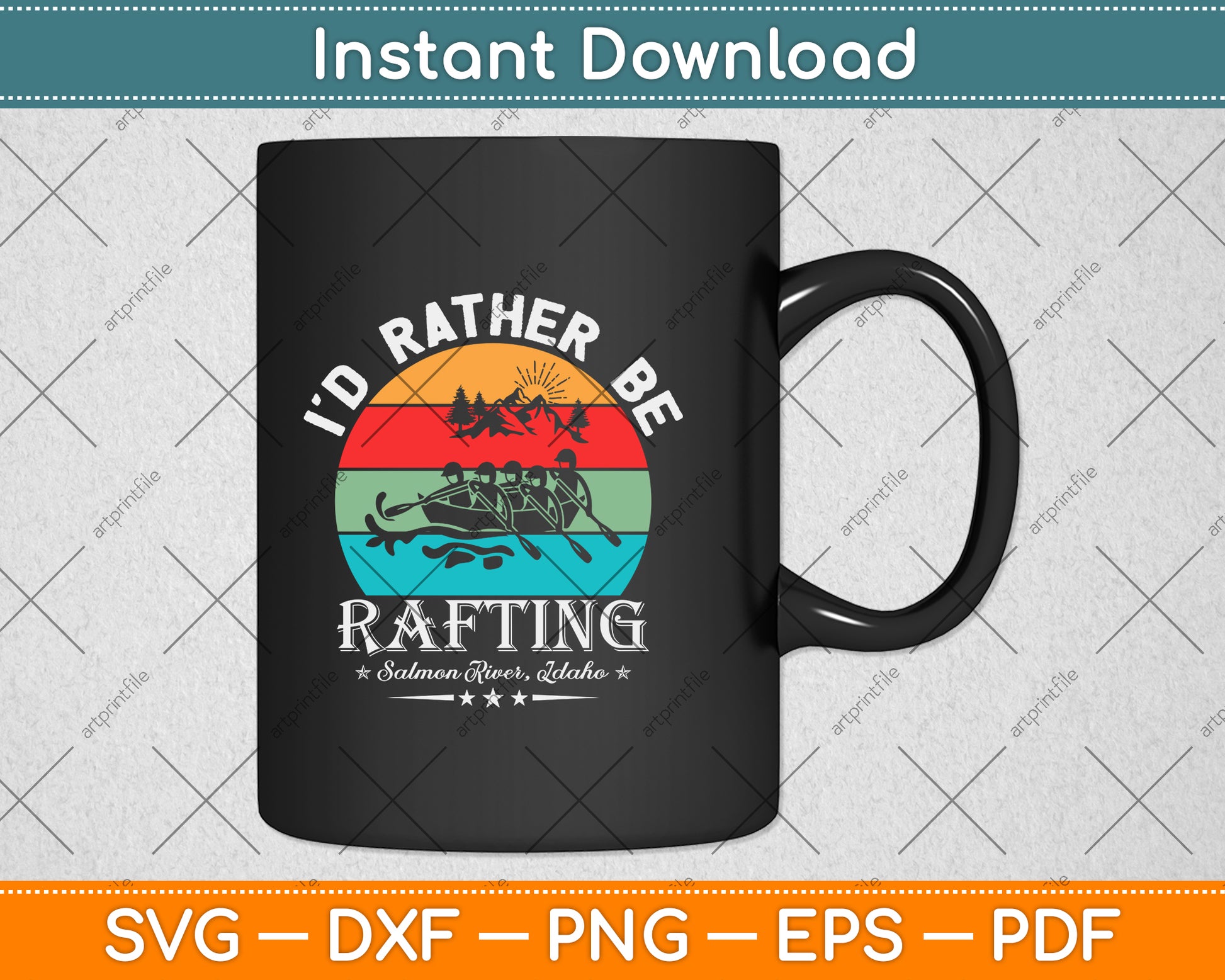 Vintage Retro I'd Rather Be Water Rafting Svg Png Dxf Digital Cutting File