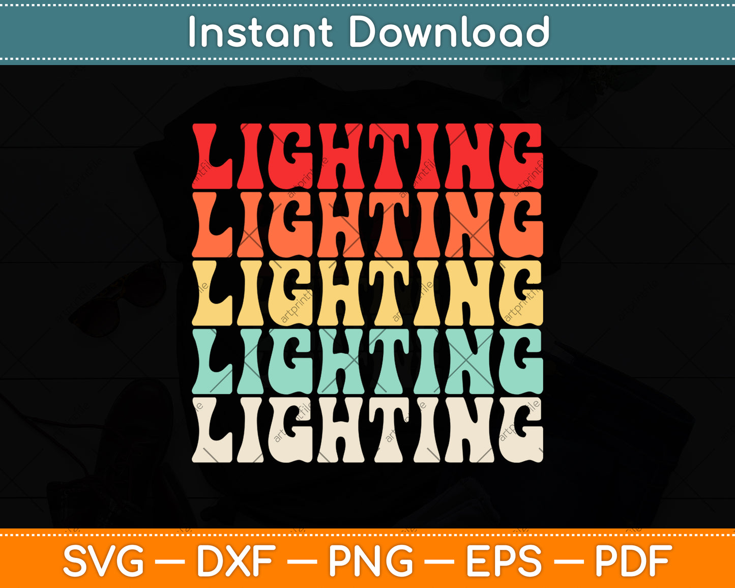 Vintage Retro Lighting Svg Png Dxf Digital Cutting File
