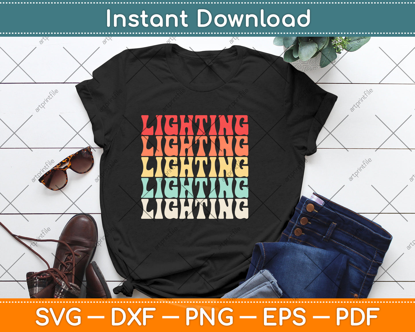 Vintage Retro Lighting Svg Png Dxf Digital Cutting File