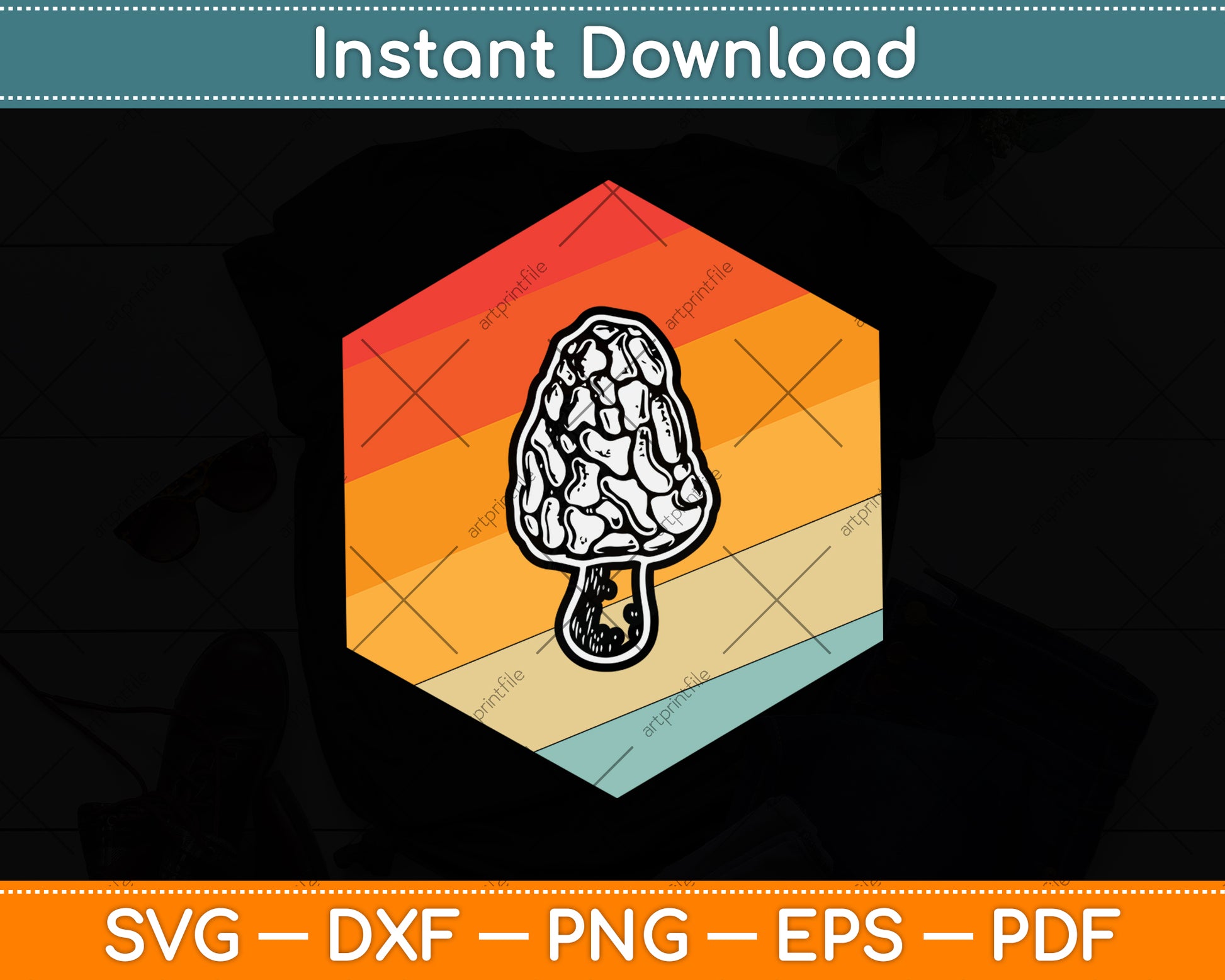 Vintage Retro Morel Mushroom Svg Png Dxf Digital Cutting File