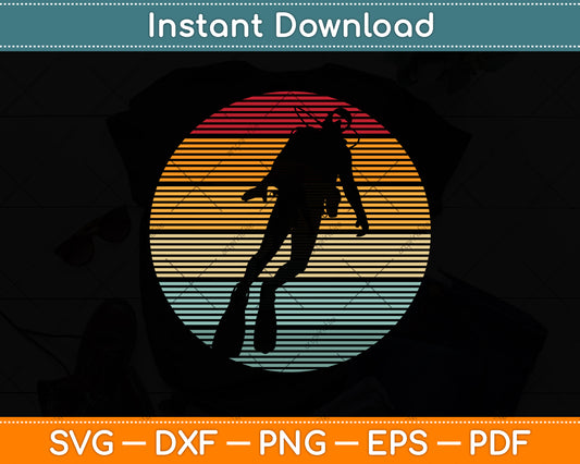 Vintage Retro Scuba Diving Svg Png Dxf Digital Cutting File